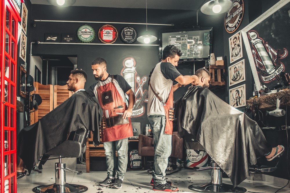a small barbers business cuts hair